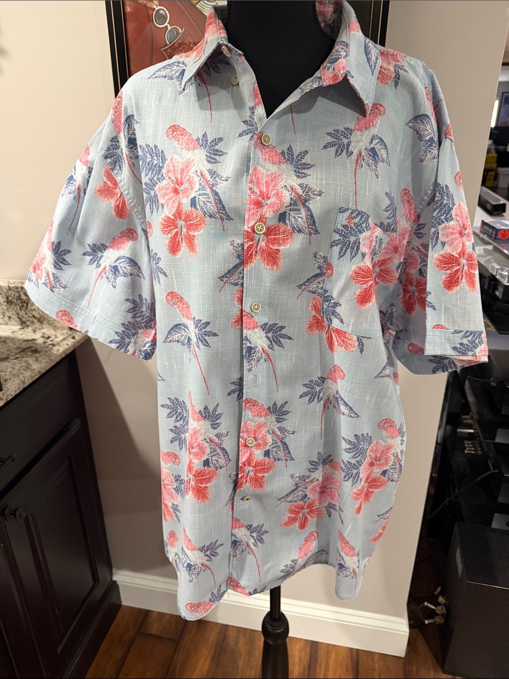 IZOD saltwater Light Blue Floral Short-Sleeve Mens Shirt - Coral & Navy XXL